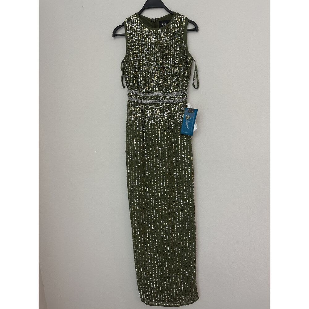 New Mac Duggal Olive Green Sleeveless Sequined 93603 Maxi Dress 93603 Size 0